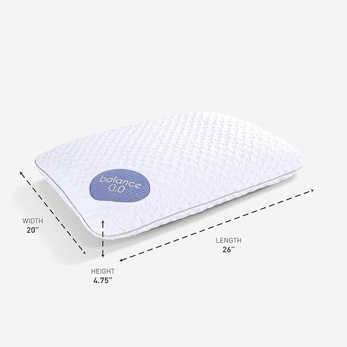 Bedgear Balance Performance Pillow – 0.0 - Moisture Wicking Bed Pillow for All Sleep Positions - Medium Firmness Bed Pillow - Washable Removable Cover – 20" W x 26" L x 4.75" H