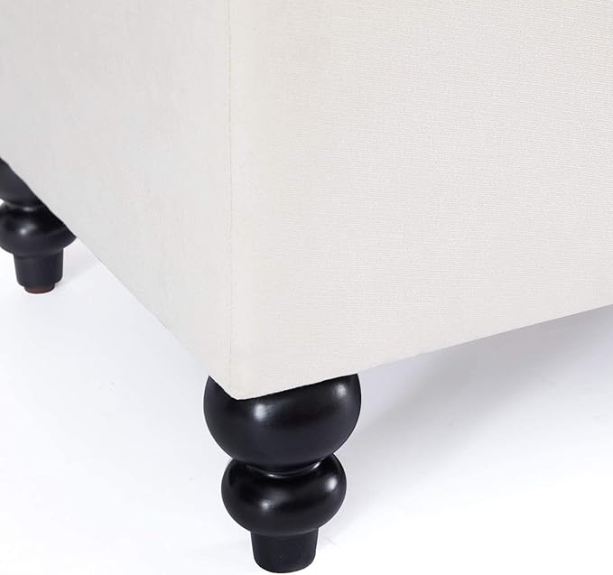 HUIMO Button-Tufted Ottoman with Storage in Upholstered Fabrics, Large Storage Bench for Bedroom, Living Room, Entryway, Ottoman Bench with Safety Hinge Hold Up to 300lbs (Ivory)