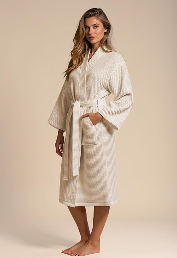 Turquaz Lightweight Full-Length Robes For Women Waffle Kimono Bathrobe - Soft, Fast-Drying, Long-Lasting Cotton Blend Unisex