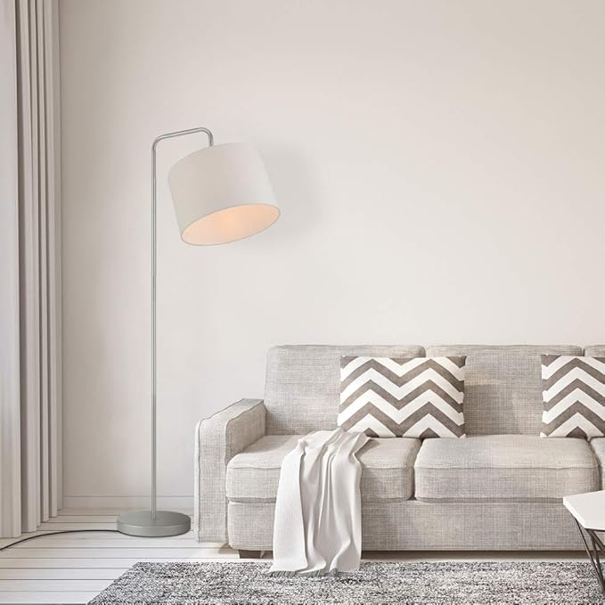 GLOBE Electric 67396 Barden 58" Floor Lamp, Silver, White Fabric Shade, On/Off Socket Rotary Switch