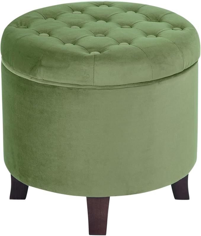 Homepop Home Decor | Upholstered Round Velvet Tufted Foot Rest Ottoman | Ottoman with Storage for Living Room & Bedroom | Decorative Home Furniture, Green