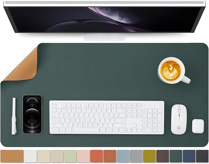 Cork Desk Mat - Dual-Sided Desk Pad for Office and Home - Desk Organization and Accessories - Ideal for Large Mouse Pad and Desk Mats on Top of Desks(Dark Green,80cmx 40cm)