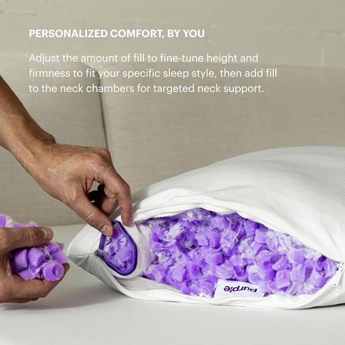 Purple Freeform Pillow - Standard Size, Customizable Support with GelFlex Grid & MicroFlex Moon Foam - Pressure Relief, Cooling, Extra Filling & Adjustable Height