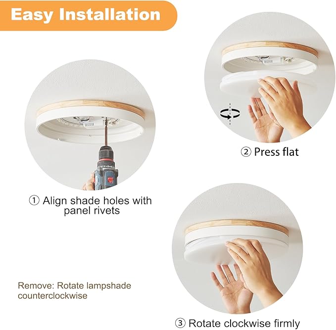 Modern Dimmable White Ceiling Lights with Remote, 11.8in Wood Flush Mount Ceiling Light Fixtures, 24W 3000K-6000K Color Adjustable, 2200LM Round Ceiling Lamp for Bedroom, Kitchen, Hallway