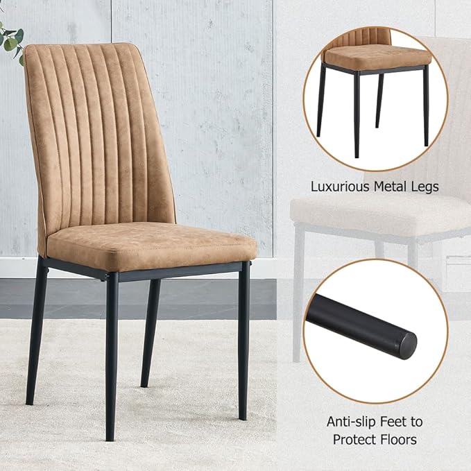 Dining Table Chairs Set for 4, Modern Rectangular Dining Room Table Set PU Leather Upholstered Dining Chairs 55" Dinner Table Set for Kitchen, Dining Room (Dining Table Set for 4, Brown)