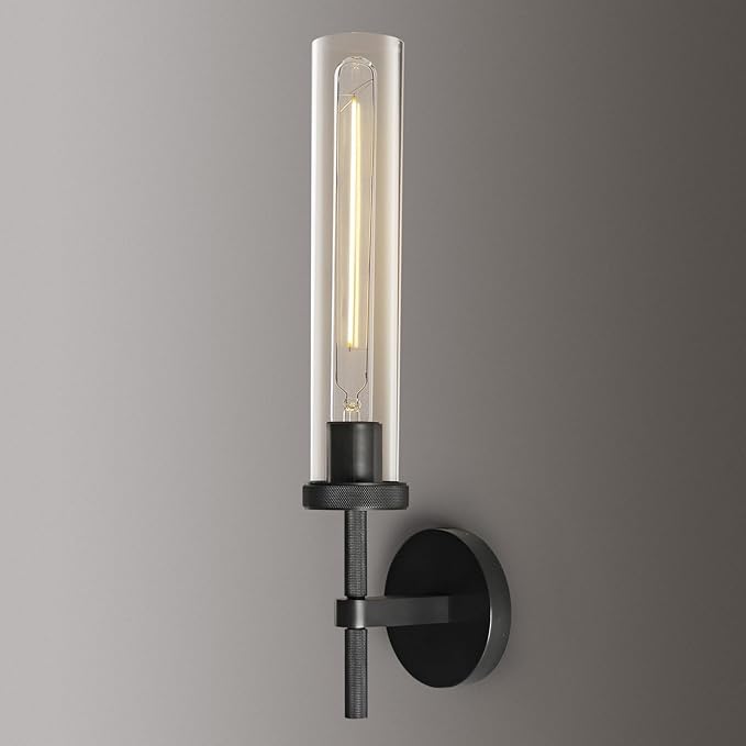 Black Wall Sconces Bathroom Vanity Light Fixtures, Glass Tube Wall Sconces Solid Copper Base, Sconces Wall Lighting Indoors, Wall Lights For Mirror, Living Room, Bedroom, Hallway (Including Bulb)