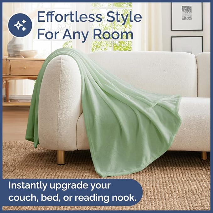 Ultra Soft Fleece Blanket Throw Size - Flannel Fleece Luxury Throw Blanket - Lightweight for Couch Bed Chair - Thick, Warm and Breathable - All Season Cozy Anti-Static Microplush Bedding, Sage Green