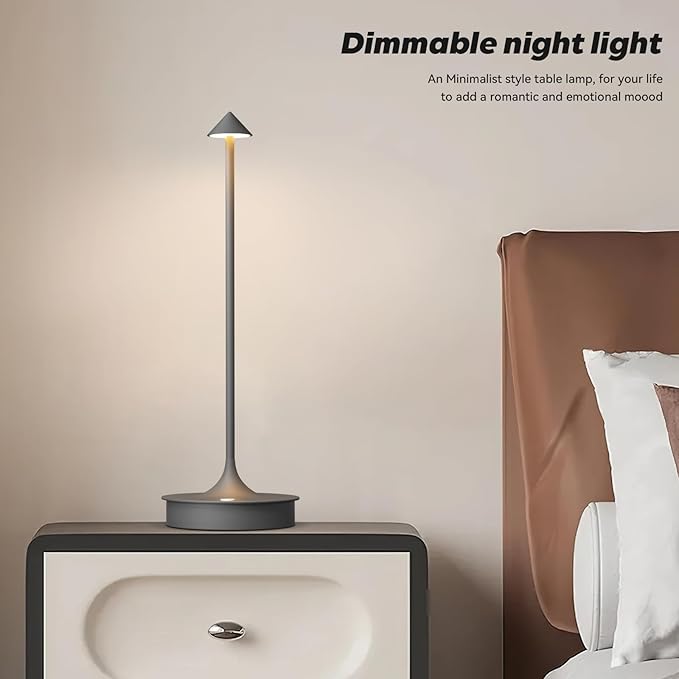 Set of 2 Small Cordless Table Lamp Rechargeable, Battery Operated Desk Lamp, 4000mAh LED Touch Lamp, Dimmable Portable Outdoor Waterproof Wireless Table Light for Restaurants/Bars/Outdoor(Gray)