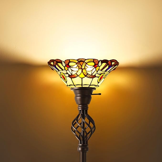 GyroVu Tiffany Floor Lamp, Torchiere Floor Lamps with Stained Glass, 71 Inch Tall Floor Standing Reading Light for Living Room Corner Bedroom Home Office, Bulbs Included