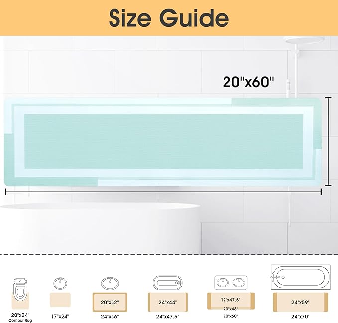 Ultra Thin Bath Mats Fit Under Door, Upgrade Backing Non Slip Bath Mat, Quick Dry Ultra Absorbent Bath Mat, Machine Washable Bathroom Rugs for Bathroom Floor, Bathtub, Kitchen, Sage Green, 59"x20"