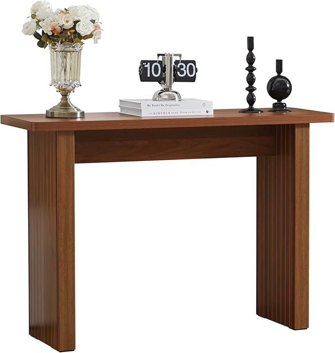 Fluted Entryway Console Table, Wooden Rectangular Sofa Table for Entrance, Narrow Wood Entryway Small Long Entry Table for Hallway, Living Room (Walnut)