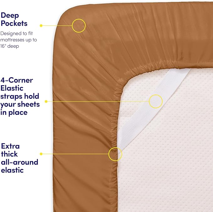 1500 Supreme Collection Full Sheet Sets Mocha Brown - Luxury Hotel Bed Sheets and Pillowcase Set for Full Mattress - Extra Soft, Elastic Corner Straps, Deep Pocket Sheets, Full Mocha Brown