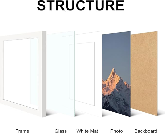 8x10 Picture Frame Set of 4, High Definition Real Glass, Display Pictures 5x7 with Mat or 8x10 Without Mat, Gallery Wall Hanging or Tabletop Photo Frames, White