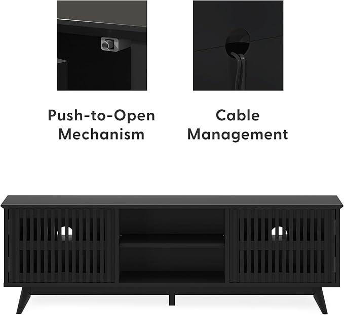 Plank+Beam Mid-Century Modern Wood TV Stand, Solid Wood Entertainment Console with Storage, 59" L x 16" W x 19" H, Black