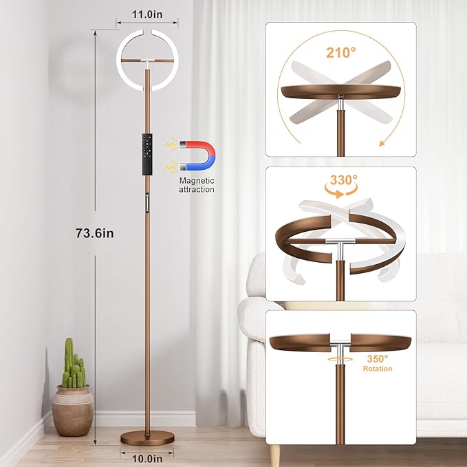 LED Floor Lamp - 70" Tall Modern Standing Lamp with 2 Rotatable Lights, Remote & Touch Control, 24W Bright Stepless Dimmable, Ideal for Living Room Bedroom Office(Brown)