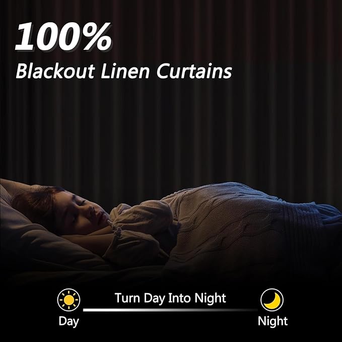 Guken 100% Blackout Linen Curtains 40 Inch Wide by 90 Inch 2 Panels Set for Living Room Bedroom Back Tab Thermal Insulated Black Out Linen Drapes Room Darkening Window Curtains, Natural