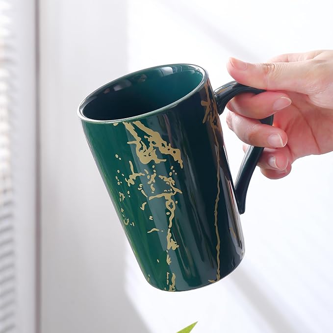 Porcelain Coffee Mugs, 12 Ounce, Set of 6, Green | Hot Tea | Cappuccino | Mocha | Cocoa | Cups for Latte