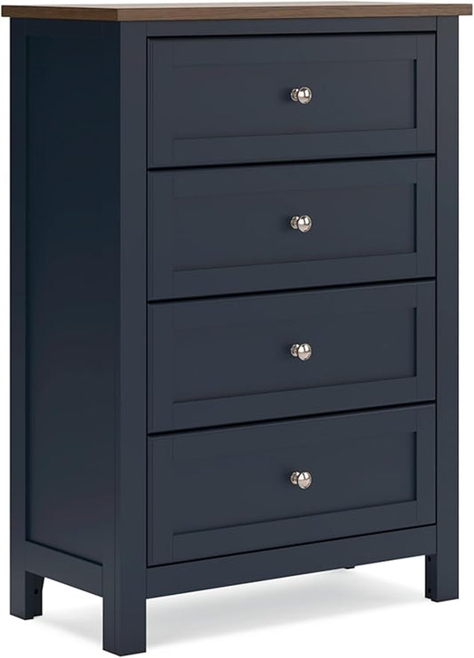 Signature Design by Ashley Landocken Shaker 4-Drawer Chest of Drawers, Light Brown & Blue