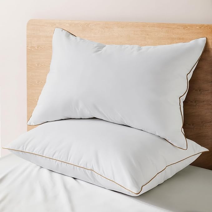 Dreamhood Goose Feather Down Pillows for Sleeping Soft Bed Pillow Queen Size Set of 2 for Twin Bed Made in USA with 100% Cotton Cover 20 x 30 Inches Stomach or Side Sleeper