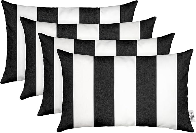 RSH DECOR: Sunbrella Lumbar Throw Pillows Set of 4 | 20" x 12" | Water and Fade-Resistant Performance Fabric | Outdoor Pillow Covers with Down-Alternative Inserts | Cabana Classic