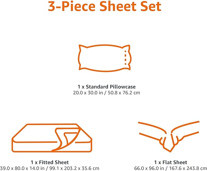 Amazon Basics Lightweight Super Soft Easy Care Microfiber 3 Piece Bed Sheet Set With 14-inch Deep Pockets, Twin X-Large, Light Grey, Solid