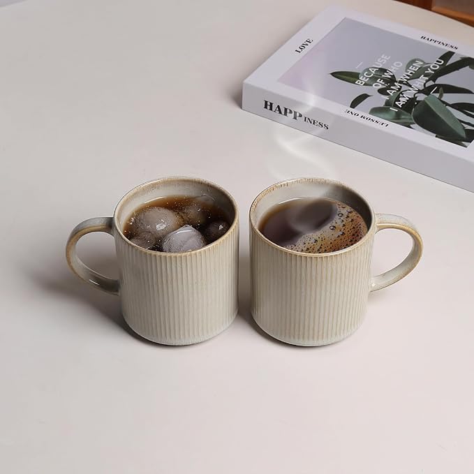 MONITO Coffee Mugs Set of 6, 16 oz Mugs Set, Ceramic Coffee Cups with Large Handles, Suitable for Lattes, Hot tea, Cappuccinos, Mochas and Cocoa,Bonbon Beige