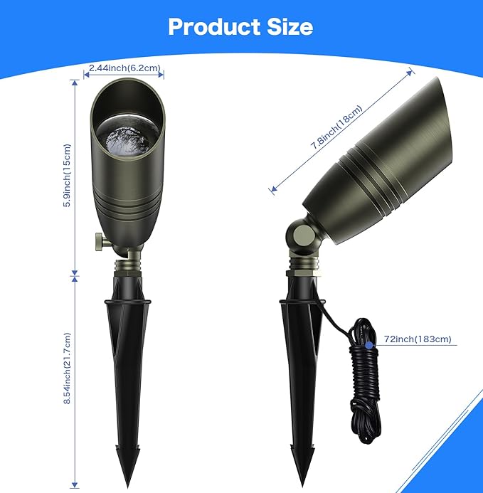 Low Voltage Landscape Lighting, 12V Brass Landscape Lighting Solid - Heavy Duty Waterproof Outdoor Up Lighting for Garden, Yard, Trees, Path & Deck - Bronze Accent Lighting(No Bulb)