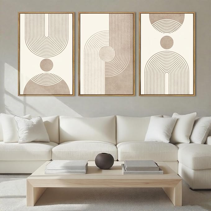 BINCUE Neutral Abstract Wall Art Beige Large Wall Decor Boho Mid Century Modern Artwork Art Print for Living Room Bedroom Office 24"x36" Set of 3 Gift