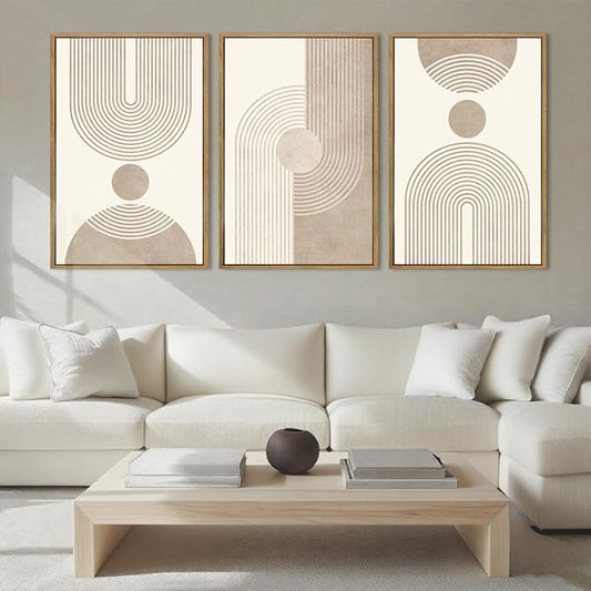 BINCUE Neutral Abstract Wall Art Beige Large Wall Decor Boho Mid Century Modern Artwork Art Print for Living Room Bedroom Office 24"x36" Set of 3 Gift