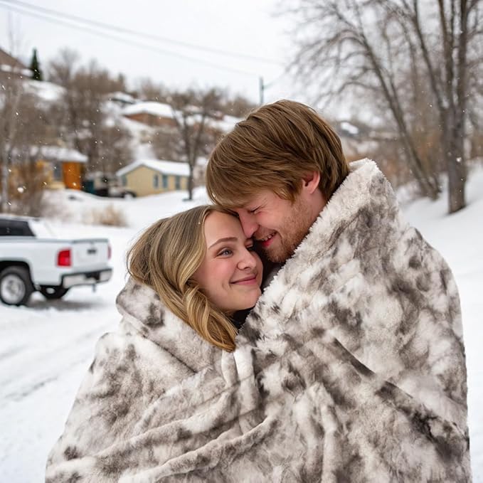 Krifey Faux Fur Throw Blanket, Super Soft Cozy Blanket, Luxury Fluffy Blanket Warm Bed Throw, Plush Christmas Birthday Gifts for Women, Room Home Dorm Decor, Marbled Gray 50" x 60"