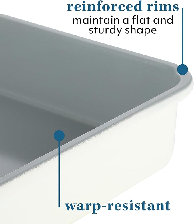 SUR LA TABLE Kitchen Essentials Bake Sale 9 Inch PFOA, PFAS, PTFE Free Nonstick Rectangular Cake Pan - Linen White