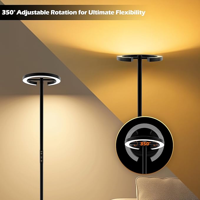 GLOWRIUM Floor Lamp with Remote,Floor Lamps for Living Room,Stepless Dimmable Rotatable Reading Floor Lamp, 2700-6500K,Modern Bright Floor Light for Living Room Bedroom Office (H3B)