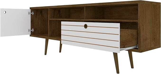 Manhattan Comfort Liberty Mid Century Modern TV Stand for Televisions up to 65 Inches, Bedroom and Living Room Entertainment Center with Storage, Shelves, and Cabinet, 71" Wide, Rustic Brown/White