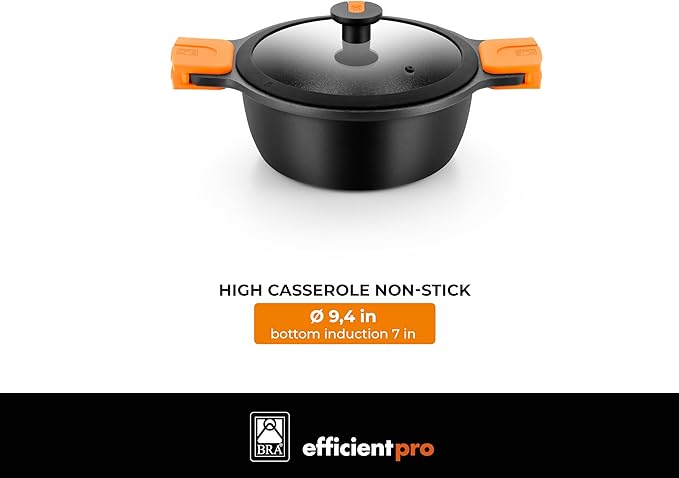 BRA COOKWARE Efficient Pro 12 Piece Cookware Set | Cast Aluminum Kitchenware Set | 2 Pots, 1 Sauté Pan, 3 Frying Pans, 1 Saucepan, 1 Grill, 4 Lids | Non-Stick | All Stovetops Compatible | PFOA Free