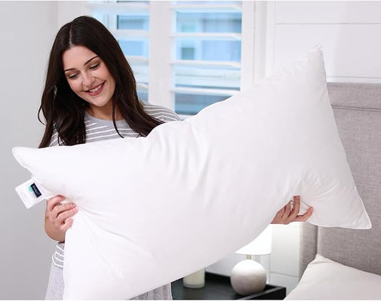 Globon Luxury Down Pillow Queen Size 100% Cotton Shell, Hotel Collection Bed Pillow for Sleeping, Medium Firm Down Surrounded Feather Pillow 20" x 30", 1 Pcak