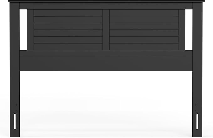 Serene Poplar Wood Queen Headboard, Modern Farmhouse Panel with Horizontal Scoring, Queen Size Headboard in Black, Casual Coastal Style, Easy Assembly, Quality Materials