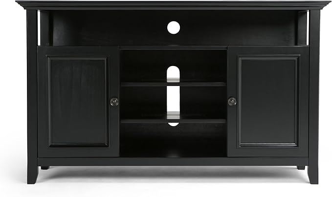 SIMPLIHOME Amherst Solid Wood Universal TV Media Stand, 54 Inch Wide, Transitional, Living Room Entertainment Center, Storage Cabinet and Shelves, for Flat Screen TVs up to 60 Inches in Black