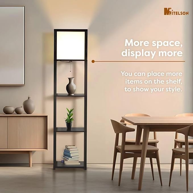 Floor Lamp with Shelves, 4-Tier Modern Shelf Floor Lamps, Corner Display Floor Lamp, Shelf Lamp with LED Bulb for Living Room, Bedroom and Office - Black