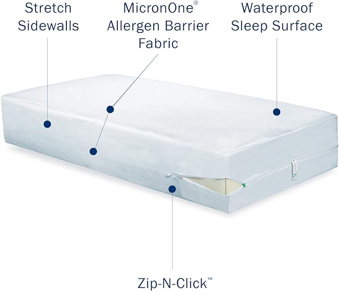 CleanRest Pro Mattress Protector Encasement, MicroPlush Fabric, Ultimate Sleep Surface Protection with Patented MicronOne Technology, Zip-N-Click Security, EZ-Fit, Waterproof (King)