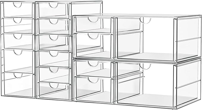 Makeup Acrylic Organizer with 17 Drawers(4 Sets), Desk Organizers and Accessories, Clear Makeup Organizer, Dustproof Storage Drawers for Office Art Craft Supplies