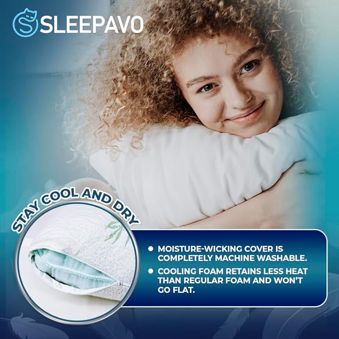 Memory Foam Pillows Queen Size Set of 2 - Cooling Bed Pillows for Sleeping - Back, Stomach, Side Sleeper Soft, Comfy Cool Shredded - 2 Pack, Rayon Derived from Bamboo