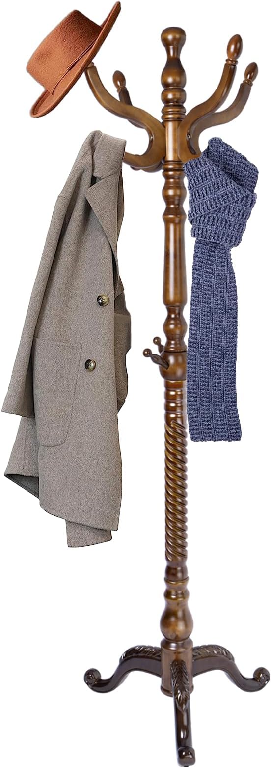 73 in Wood Coat Rack, Coat Rack Freestanding with Stable Round Base, Adjustable Height Tree Coat Racks Stand for Home Bedroom Office Hallway Entryway (Triangular Antique)