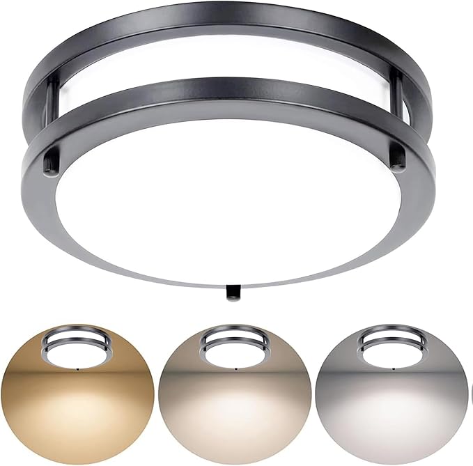 Drosbey 48W LED Flush Mount Ceiling Light Fixture, Ceiling Lights for Kitchen, Bedroom, Bathroom, Garage, Dimmable, Super Bright 5000 Lumens, 3000K/4000K/5000K Adjustable (Black)