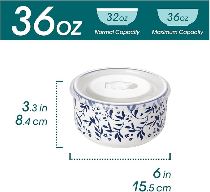 vancasso 36 Oz Mixing Bowls with Lids Set of 4,Ceramic Serving Bowls,Porcelain Bowls with Lids for Food Storage, Mixing Bowls for Kitchen, Microwave & Dishwasher Safe,Series SELENE (4PCS)