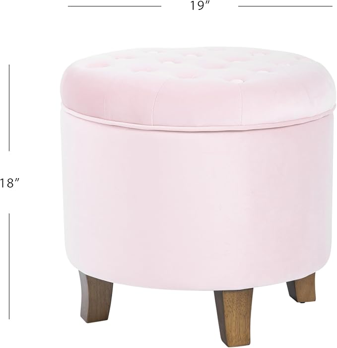 Homepop Home Decor | Upholstered Round Velvet Tufted Foot Rest Ottoman | Ottoman with Storage for Living Room & Bedroom | Decorative Home Furniture, Pink Blush Small