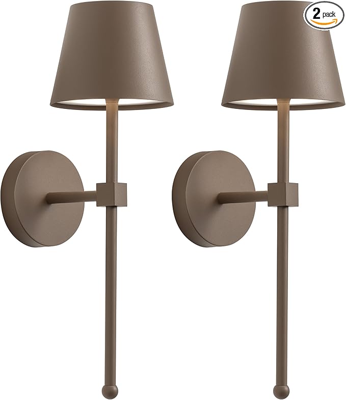 KDG Cordless Wall Sconces Set of 2, Wireless 5200mAh Rechargeable Battery LED Wall Lamps, Wall Lightings for Wall Painting, Outdoor, Garden, Living Room, Bedside, Hallway, Gifts, Night Light (Brown)