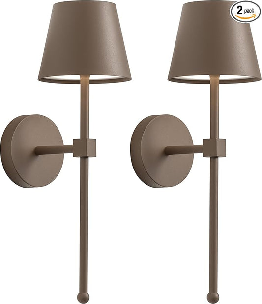 KDG Cordless Wall Sconces Set of 2, Wireless 5200mAh Rechargeable Battery LED Wall Lamps, Wall Lightings for Wall Painting, Outdoor, Garden, Living Room, Bedside, Hallway, Gifts, Night Light (Brown)