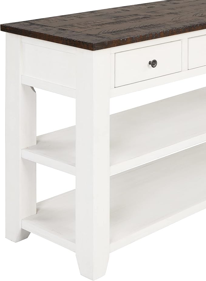 Knocbel Farmhouse Entryway Long Console Table with 3 Storage Drawers and Bottom Open Shelves, Entry Hallway Foyer Sofa Table with Handles, 29.9" H x 48.8" W x 15.8" D (Antique White and Brown)