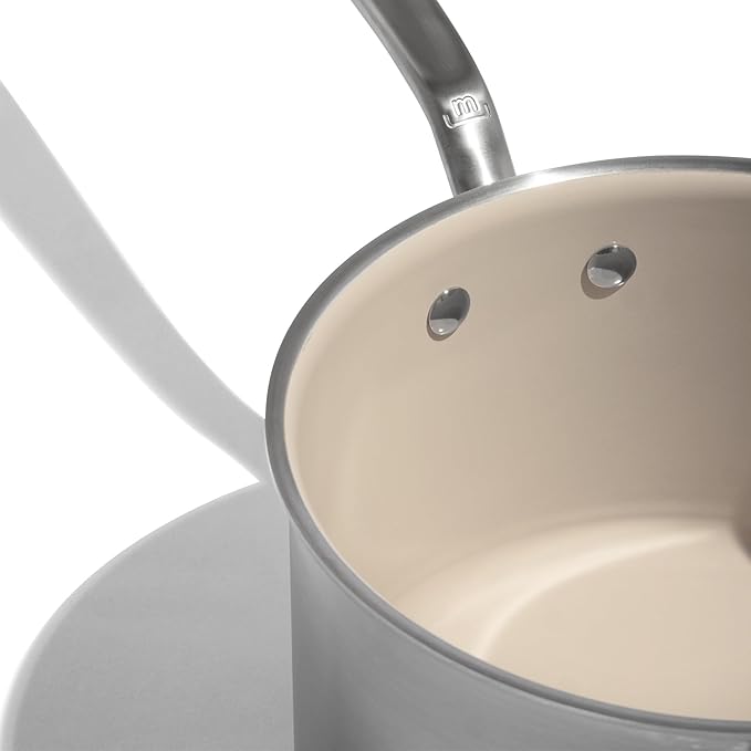 Made In Cookware - 4 QT Ceramic Non Stick Saucepan with Lid - 5-Ply Stainless Clad with Stay-Cool Handle - Professional Cookware - Crafted in Italy - Induction Compatible