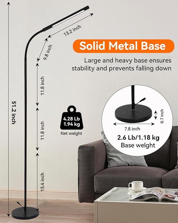 Pak Smart RGB Floor Lamp, LED Floor Lamp for Living Room, Modern Adjustable Gooseneck Standing Lamp with Music Sync, Scene Modes, Remote & Touch Control, Eye-Caring Reading Light for Bedroom Gaming